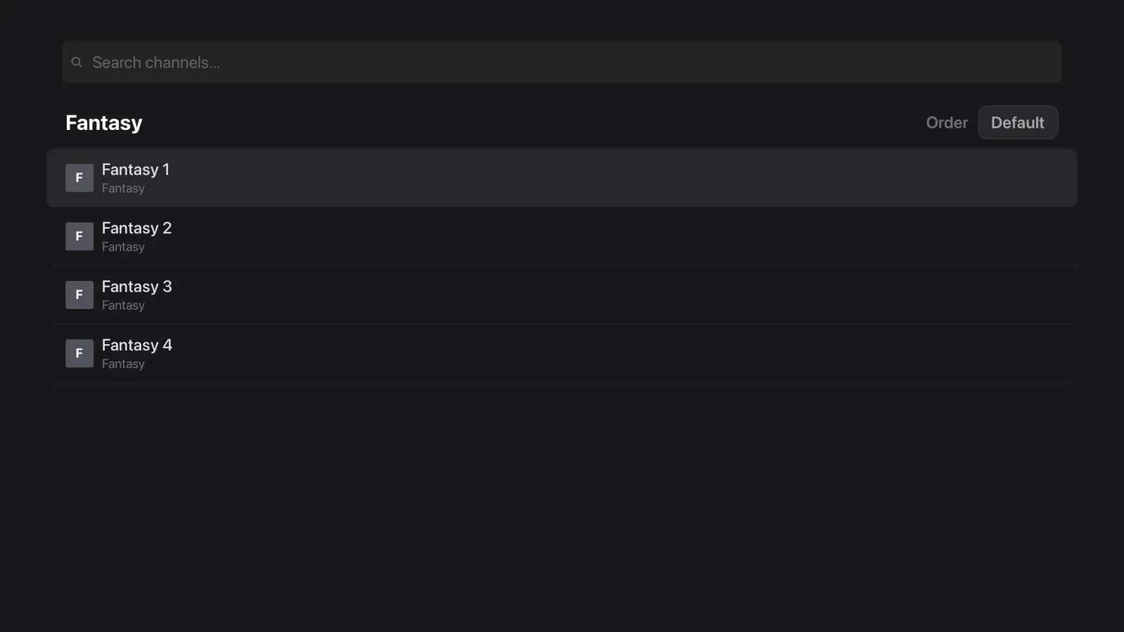 Channels shown in list layout in Tuna IPTV