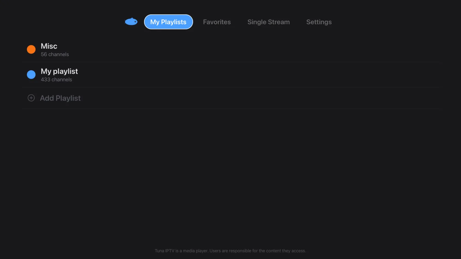 The My Playlists screen listing two saved playlists